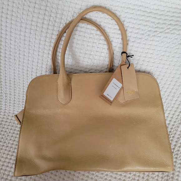 Margot New York Genuine Leather Bowling Bag in color Sand - Picture 6 of 8